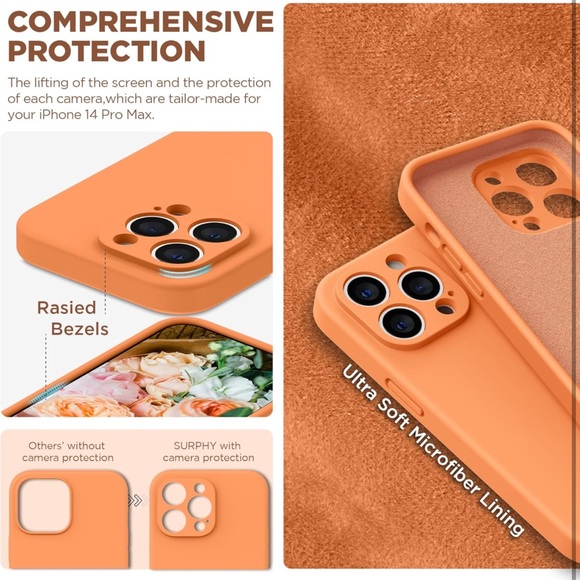 SURPHY iPhone 14 Pro Max case, liquid silicon phone case color “Marigold Orange” - Picture 4 of 7